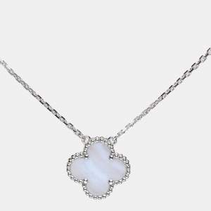 Van Cleef & Arpels Vintage Alhambra Chalcedony 18k White Gold Pendant Necklace
