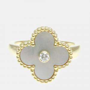 Van Cleef & Arpels  18K Yellow Gold Diamond Mother of Pearl Vintage Alhambra Ring EU 51