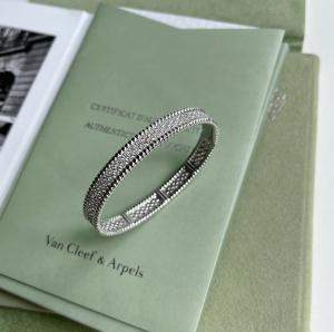 Van Cleef & Arpels White Gold Full Diamond Perlee Diamonds Three-Row Wide Bracelet Size S