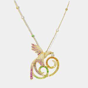 Van Cleef & Arpels 18K Yellow Gold Oiseaux de Paradis  Multicolor Diamond Pendant Necklace