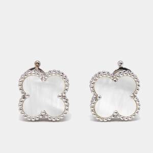 Van Cleef & Arpels Vintage Alhambra Mother of Pearl 18k White Gold Earrings