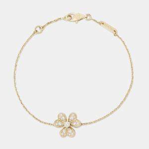 Van Cleef & Arpels 18K Yellow Gold and Diamond Frivole Mini Bracelet