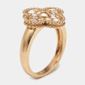 Van Cleef & Arpels Vintage Alhambra Diamonds 18k Rose Gold Ring Size 50