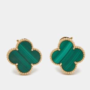 Van Cleef & Arpels Magic Alhambra Malachite 18k Yellow Gold Earrings