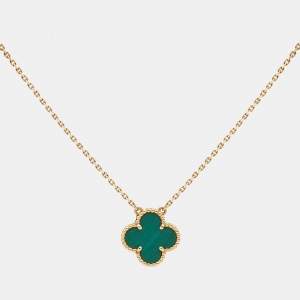 Van Cleef & Arpels Vintage Alhambra Malachite 18k Yellow Gold Necklace
