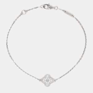 Van Cleef & Arpels 18K White Gold Sweet Alhambra Diamond Single Motif Station Bracelet
