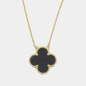 Van Cleef & Arpels 18K Yellow Gold and Onyx Vintage Alhambra Pendant Necklace