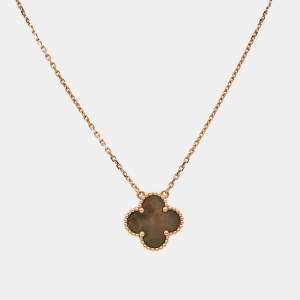 Van Cleef & Arpels Vintage Alhambra Grey Mother of Pearl 18k Rose Gold Necklace