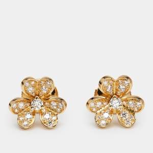 Van Cleef & Arpels Frivole Diamond 18K Yellow Gold Mini Model Stud Earrings