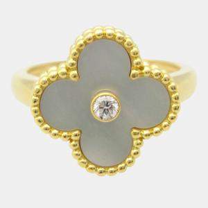 Van Cleef & Arpels Vintage Alhambra Yellow Gold, Diamond, Mother of Pearl Ring EU 54