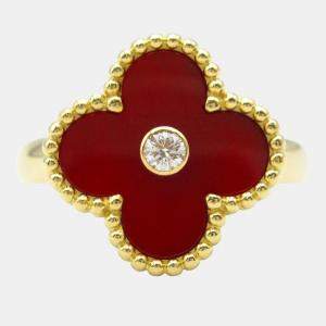Van Cleef & Arpels Vintage Alhambra Yellow Gold, Diamond, Carnelian Ring EU 52
