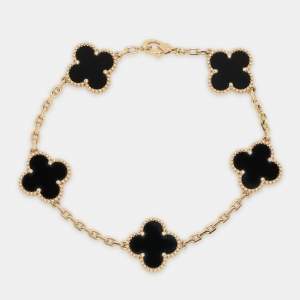 Van Cleef & Arpels Vintage Alhambra Onyx 5 Motif 18K Yellow Gold Bracelet