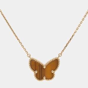 Van Cleef & Arpels Lucky Alhambra Tiger's Eye 18k Yellow Gold Necklace