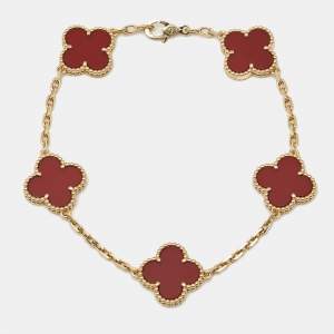Van Cleef & Arpels Vintage Alhambra Carnelian 18k Yellow Gold 5 Motif Station Bracelet