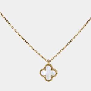 Van Cleef & Arpels Sweet Alhambra Mother of Pearl 18k Yellow Gold Pendant Necklace