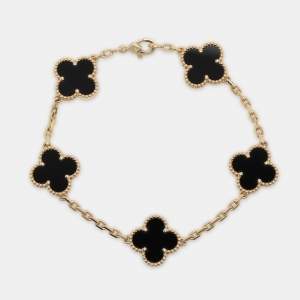 مملوكة مسبقًا سوار فان كليف أند أربلز فينتاج ألهامبرا حجر العقيق الأسود ذهب أصفر عيار 18 تصميم 5 أشكال