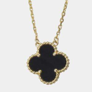 Pre Owned Van Cleef & Arpels Vintage Alhambra 18K Yellow Gold Onyx Necklace 