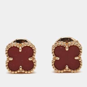 Van Cleef & Arpels Sweet Alhambra Carnelian 18k Rose Gold Stud Earrings