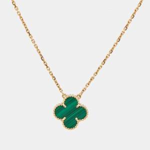 Van Cleef & Arpels Vintage Alhambra Malachite 18k Yellow Gold Necklace 