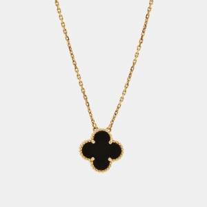 Van Cleef & Arpels Vintage Alhambra Onyx 18k Yellow Gold Necklace