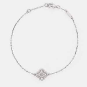 Pre Owned Van Cleef & Arpels 18K White Gold Sweet Alhambra Diamond Single Motif Station Bracelet
