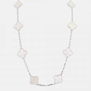 Pre Owned Van Cleef & Arpels Vintage Alhambra 18K White Gold and Mother of Pearl 10 Motif Necklace