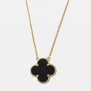 Pre Owned Van Cleef & Arpels 18K Yellow Gold and Onyx Vintage Alhambra Pendant Necklace