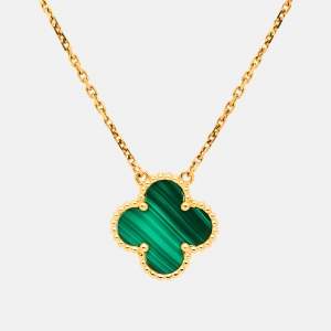 Pre Owned Van Cleef & Arpels Vintage Alhambra Malachite 18k Yellow Gold Necklace
