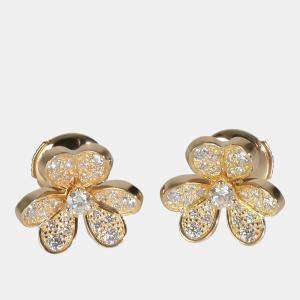 Pre Owned Van Cleef & Arpels Frivole Mini Model 18K Yellow Gold Diamond Earring