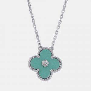 Pre Owned Van Cleef & Arpels Limited Edition Vintage Alhambra 18K White Gold Diamond Necklace