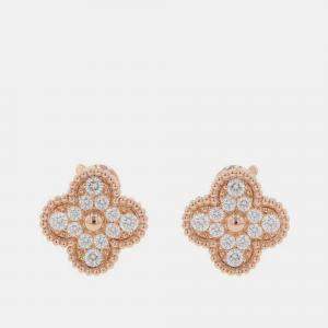 Pre Owned Van Cleef & Arpels Vintage Alhambra Diamond 18K Rose Gold Earrings