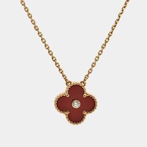 Pre Owned Van Cleef & Arpels Vintage Alhambra Limited Edition 2011 Carnelian Diamond 18k Rose Gold Holiday Pendant
