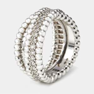 Pre Owned Van Cleef & Arpels Perlée Diamonds Duo 18k White Gold Ring Size 52