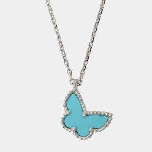 Pre Owned Van Cleef & Arpels Lucky Alhambra Butterfly 18K Turquoise Pendant Necklace