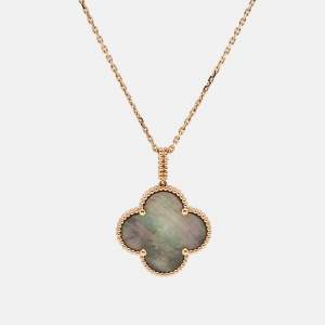 Pre Owned Van Cleef & Arpels Magic Alhambra Grey Mother of Pearl 18k Rose Gold Necklace