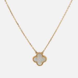 Pre Owned Van Cleef & Arpels Vintage Alhambra Mother of Pearl 18k Yellow Gold Necklace