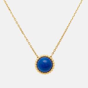 Pre Owned Van Cleef & Arpels Perlée Couleurs Lapis Lazuli Cabochon 18k Yellow Gold Pendant Necklace