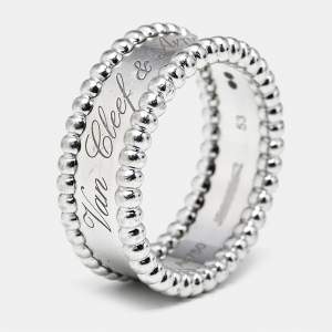 Pre Owned Van Cleef & Arpels Perlée 18k White Gold Ring Size 53