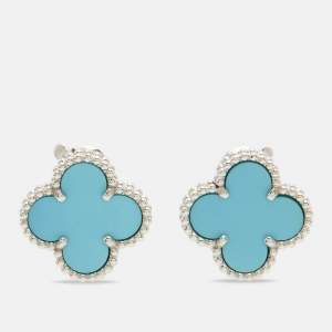 مملوكة مسبقًا أقراط فان كليف آند أربلز "فينتاج ألهامبرا" فيروز و ذهب أبيض عيار 18