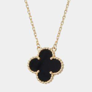 Pre Owned Van Cleef & Arpels Vintage Alhambra Onyx 18K Yellow Gold Necklace