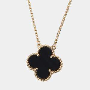 مملوكة مسبقًا Van Cleef & Arpels Vintage Alhambra Onyx 18K Yellow Gold Necklace