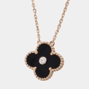 مملوكة مسبقًا Van Cleef & Arpels Vintage Alhambra Onyx Diamond 18K Rose Gold Necklace