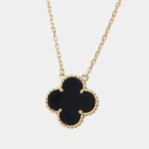 Pre Owned Van Cleef & Arpels Vintage Alhambra Onyx 18K Yellow Gold Necklace