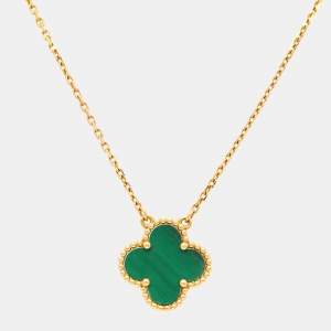 Pre Owned Van Cleef & Arpels Vintage Alhambra Malachite 18k Yellow Gold Necklace