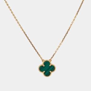 Pre Owned Van Cleef & Arpels Vintage Alhambra Malachite 18k Yellow Gold Necklace