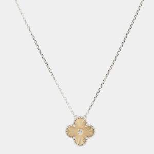 Pre Owned Van Cleef & Arpels Vintage Alhambra Diamond 18k Two Tone Holiday Pendant 2024 Pendant Necklace