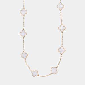 مملوكة مسبقًا Van Cleef & Arpels Vintage Alhambra 18K Yellow Gold and Mother of Pearl 10 Motif Necklace