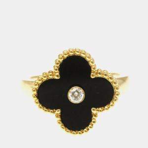 Pre Owned خاتم فان كليف & آربلز فينتاج ألهامبرا ذهب أصفر عيار 18 مع ماس وصدف لؤلؤ مقاس 50