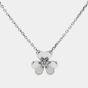 Pre Owned Van Cleef & Arpels Frivole Diamonds 18k White Gold Mini Model Necklace