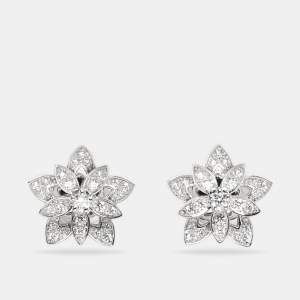 Pre Owned أقراط فان كليف أند أربلز زهرة لوتس مفرغة ألماس وذهب أبيض عيار 18